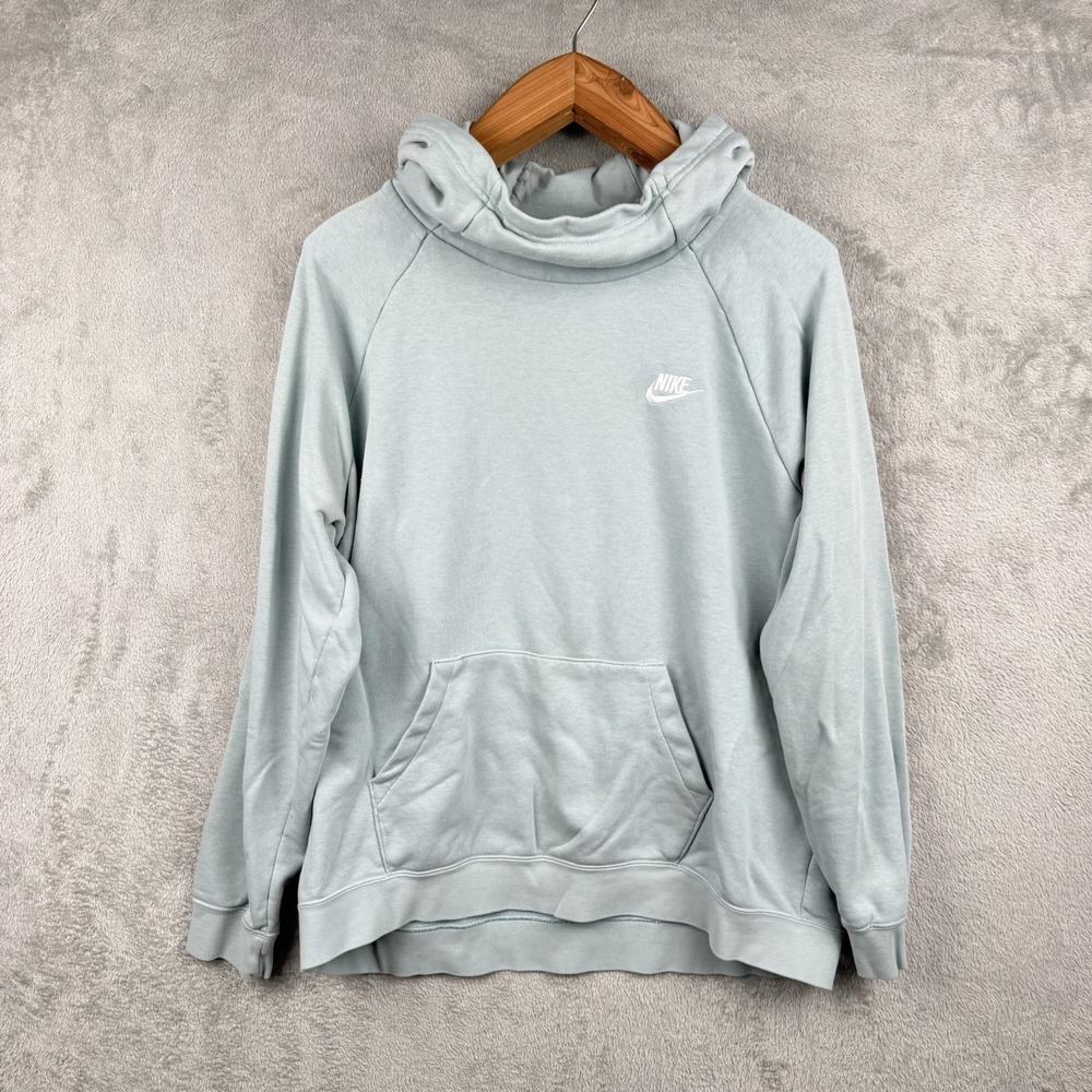 Nike Sweatshirt Womens XL Blue Hooded Cowl Neck Pullover Logo Athleisure Active